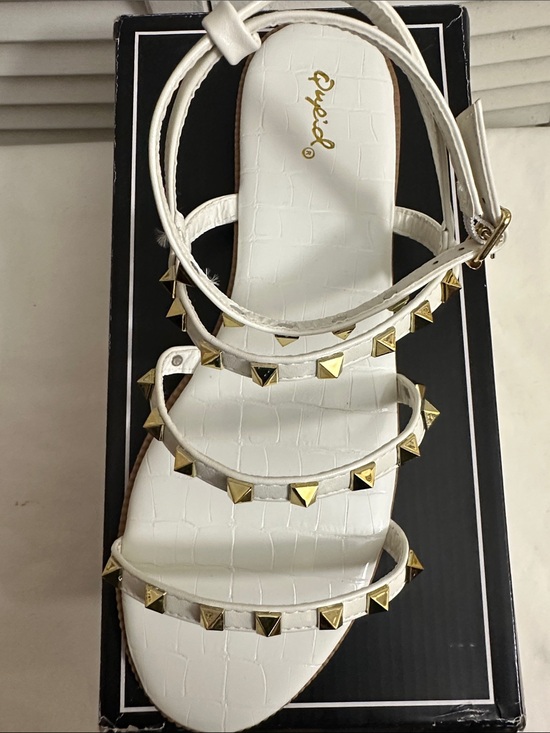Qupid Shoes - Qupid White Pyramid-Stud Ankle-Strap Sandal
